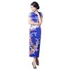 Abito Midi Cheongsam da Donna Cinese a Maniche Corte con Spacco sull'Orlo a Pavone per Banchetto