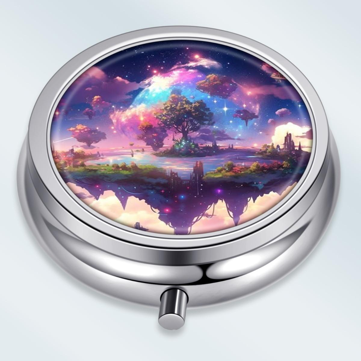 

Portable Pill Box with 3 Compartments, Mini Metal Medicine Organizer Case, Cute Printed Pill Container for Vitamins, Pills, Jewelry, Travel, Daily Use разноцветный