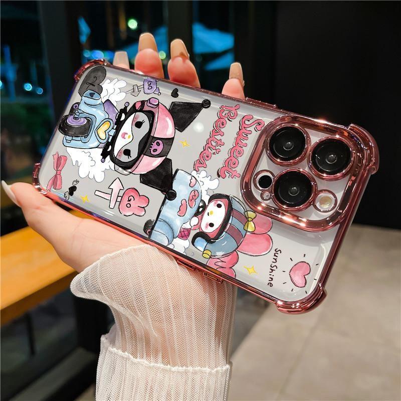 Applicable to Apple 17Pro electroplated mobile phone case cute IPhone16 motorcycle Kulomi four-corner anti-drop soft cover