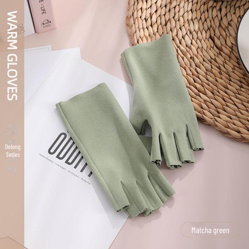 

Женские самонагревающиеся бархатные перчатки с полупальцами: Теплый, ветро- и холодонепроницаемый, подходит для письма и набора текста. German velvet liant светло-зеленый