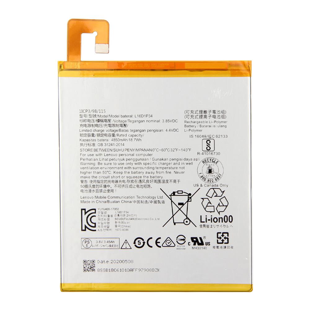 Replacement Battery For Lenovo TAB4 8 TB-8504N/F Tablet PC TAB4 8 Plus L16D1P34 Genuine Battery 4850mAh