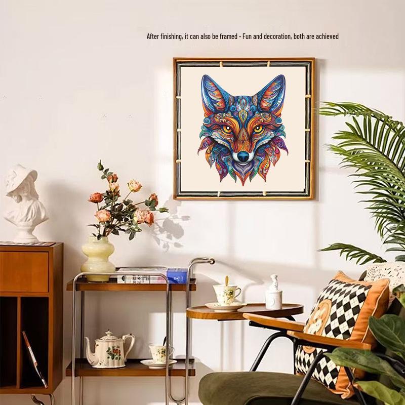 HOOLOOG Handmade Totem Fox Cross-Stitch Wooden Puzzle and Decorative Painting Gift