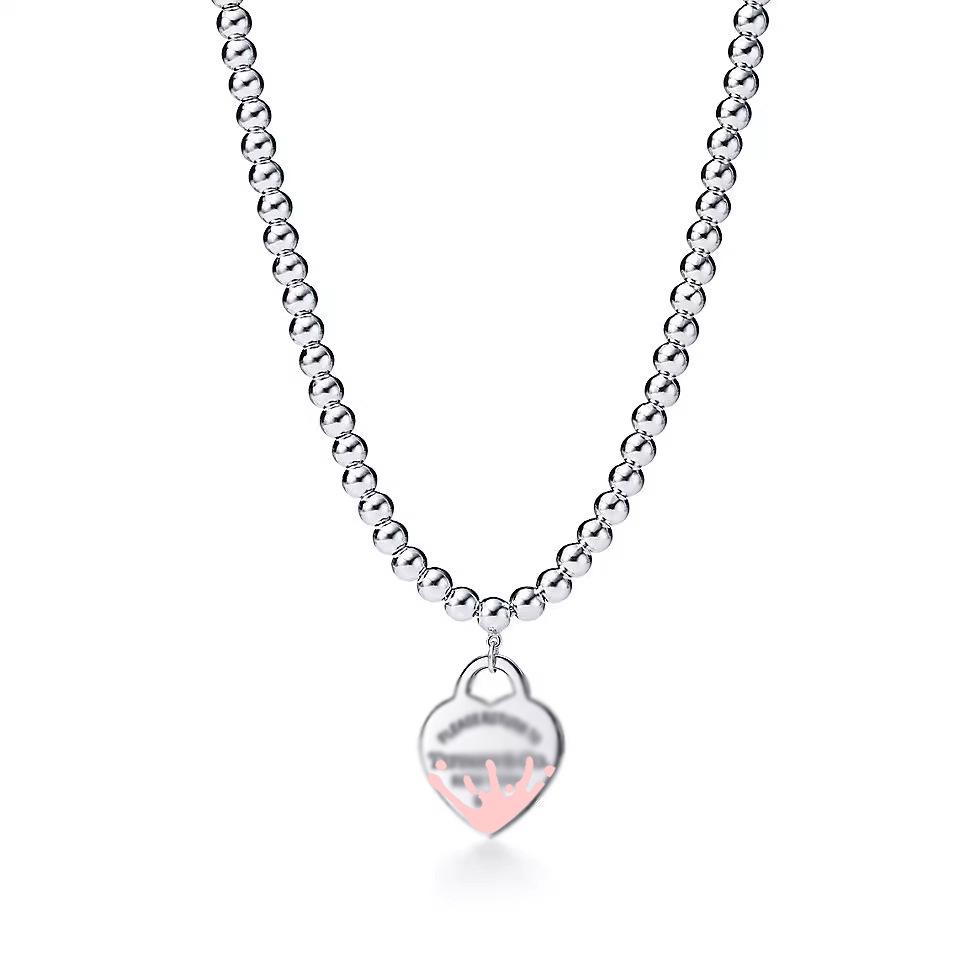 Heart-Shaped Enamel Cross Chain Necklace with Peach Heart Beads for Women - Fashionable Classic Style