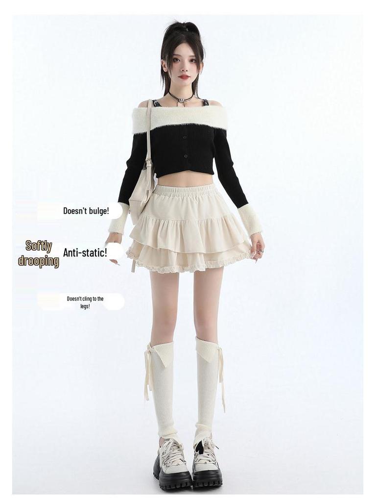 Velvet High-Waist A-line Skirt: Women's Sweet Hepburn Style for Spring/Autumn