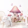 Cute Girly Cartoon Pink Mushroom House Wall Stickers, Self-Adhesive Fairy Tale Decor for Room Background Wall Decoration