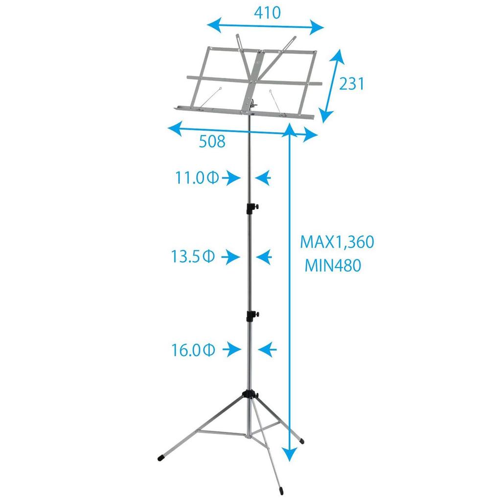 Kikutani Folding Music Stand, Lightweight Steel, Black, KMS-4B