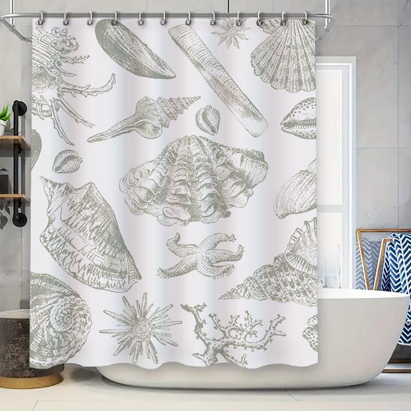 Beautiful Sea Life Print Shower Curtain with Rustic Silver Tones Perfect for a Nautical or Beachy Bathroom Decor Theme