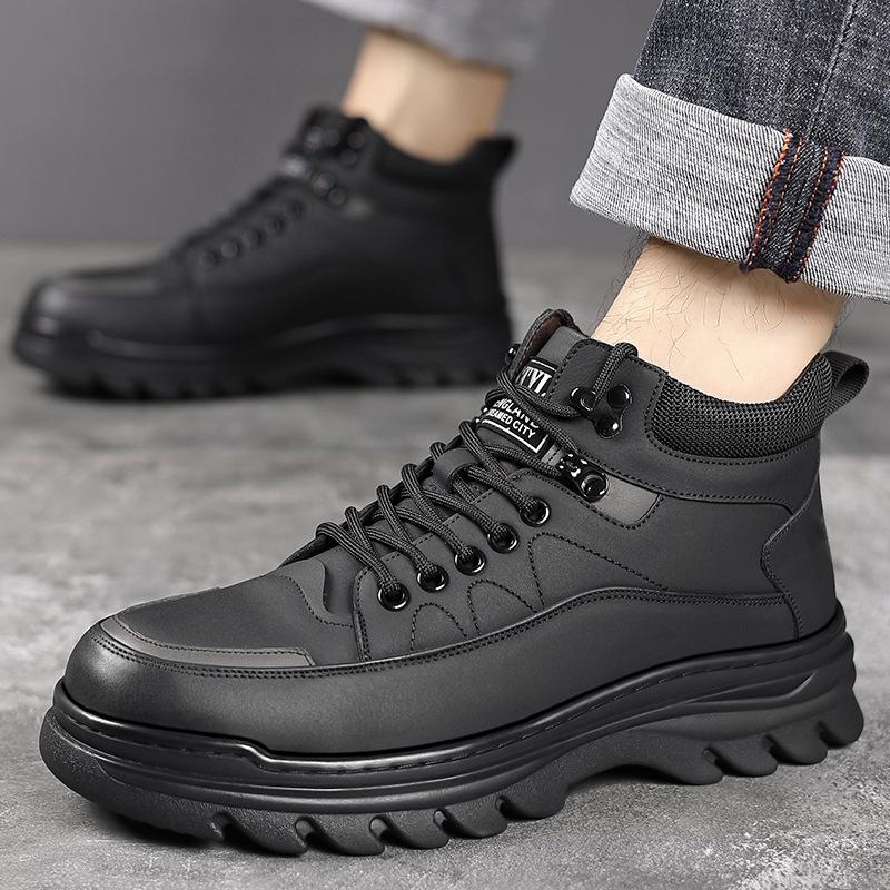 thick-soled cotton shoes, piled and thickened in winter, warm snow boots, casual sports plush leather shoes