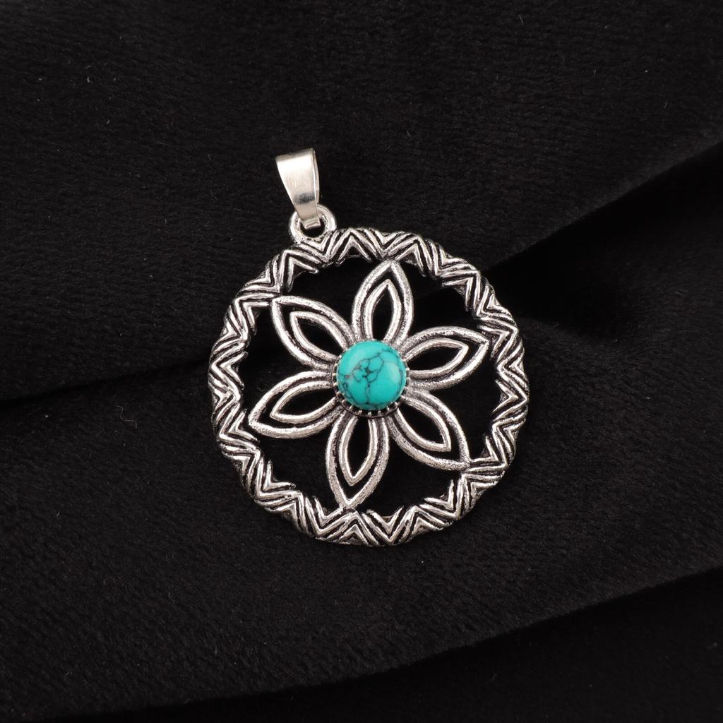 Blue Turquoise Gemstone 925 Sterling Silver Jewelry Handmade Pretty Pendant1.48" CP-29-29