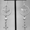 Gothic Silver Moth Dagger Pendant Earrings