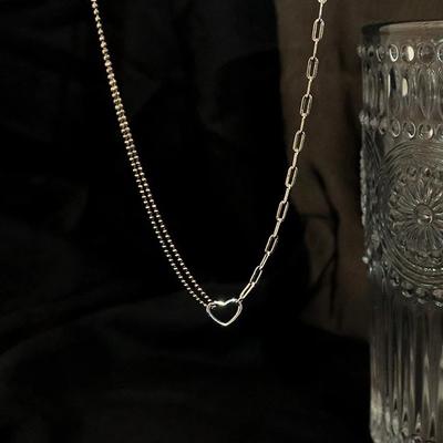 Real Sterling Silver Hollow Heart Bead Chain Necklaces for Women Cute Fine Minimalist Asymmetrical Accessories