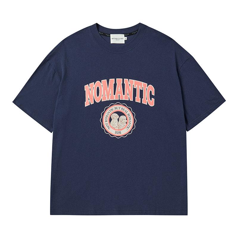 Beyond Closet Nomantic Academy Logo Vintage Print T-Shirt Navy Large/Free