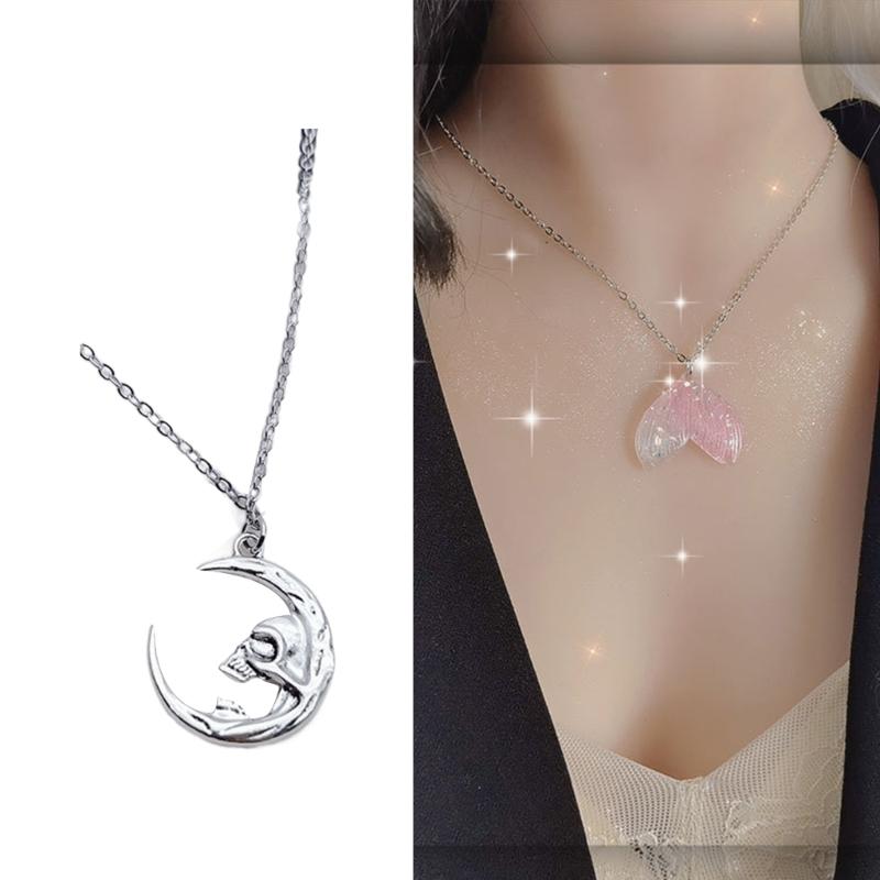 Ocean Theme Necklace Sparkling Mermaids Tail Pendant Choker Minimalisms Cat Butterfly Skull Charm Clavicle Chain Jewelry
