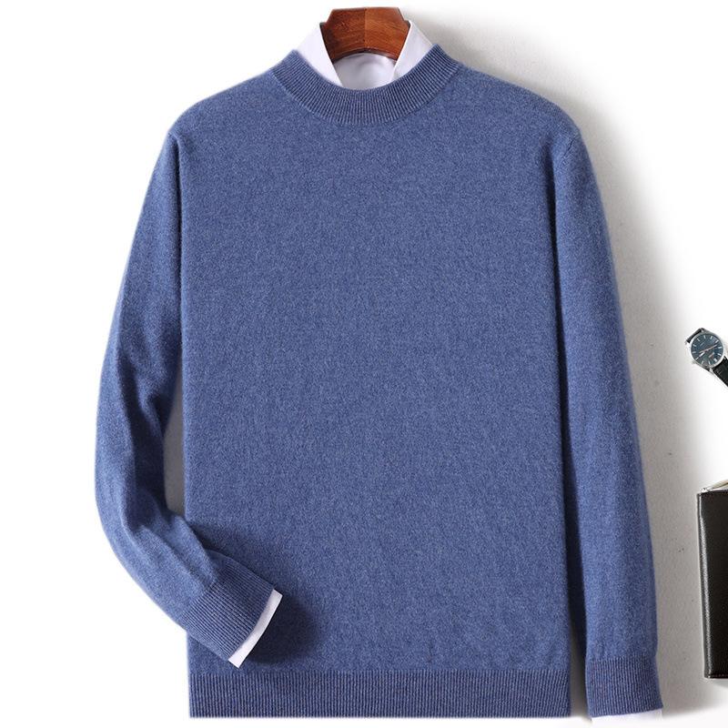 New Semi-turtleneck Cashmere Sweater Men's Thickened Sweater Solid Color Long-sleeved Wool Knitting