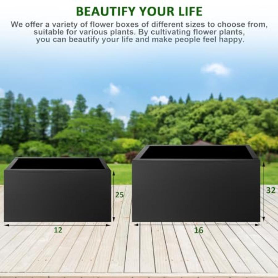 32x16x16 Large Metal Planter Box Heavy-Duty Rust Resistant Steel Planter with Drainage Hole Modern Rectangular Planter for Outd