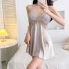 New Product Live Broadcast Women's Ice Silk Summer Sexy Pure Desire Pajama Set Suspender Nightdress Backless Simulation Silk Nightgown Bathrobe