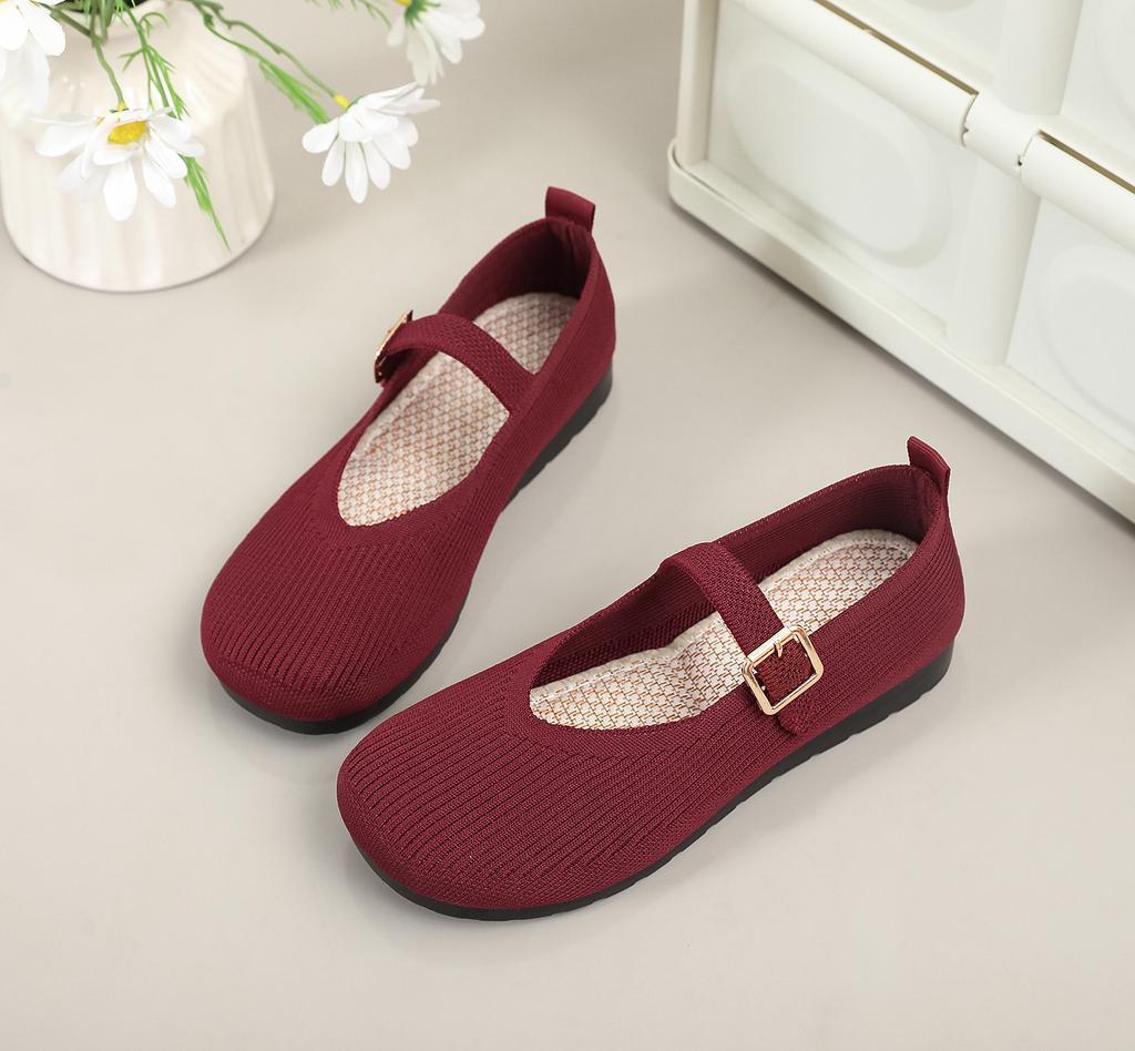 Women's Shoes Round Head Breathable Fly-woven Surface Single Shoes Non-slip Soft Sole Comfortable Casual Shallow Mouth Shoes