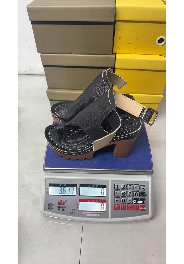 2026 Chunky Heel Women's Sandals: European & American Thick-Soled, Toe-Covering, Buckled High Heels for Summer
