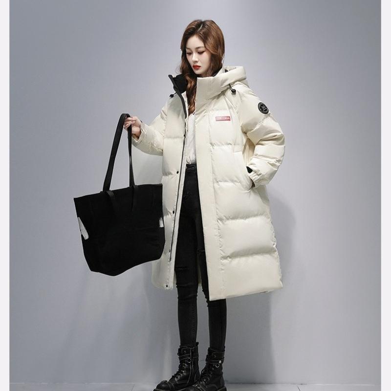Winter  Over The Knee Hooded Mid Length Unisex Cotton Jacket, Loose and Thick, Warm Couple Jacket for Women