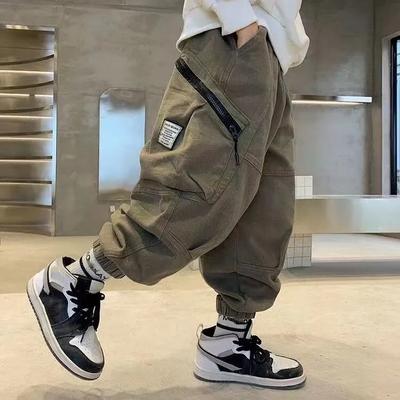 Pantalones de Trabajo Casuales Relajados para Niños de Primavera/Otoño Pantalones Largos Deportivos Anchos para Niños con Puño