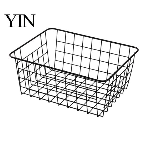 Decorative Metal Grid Baskets Iron Storage Basket, Nordic Style Wire Organizer Bin, Large Breathable Mesh Boxes Capacity Container for Kitchen