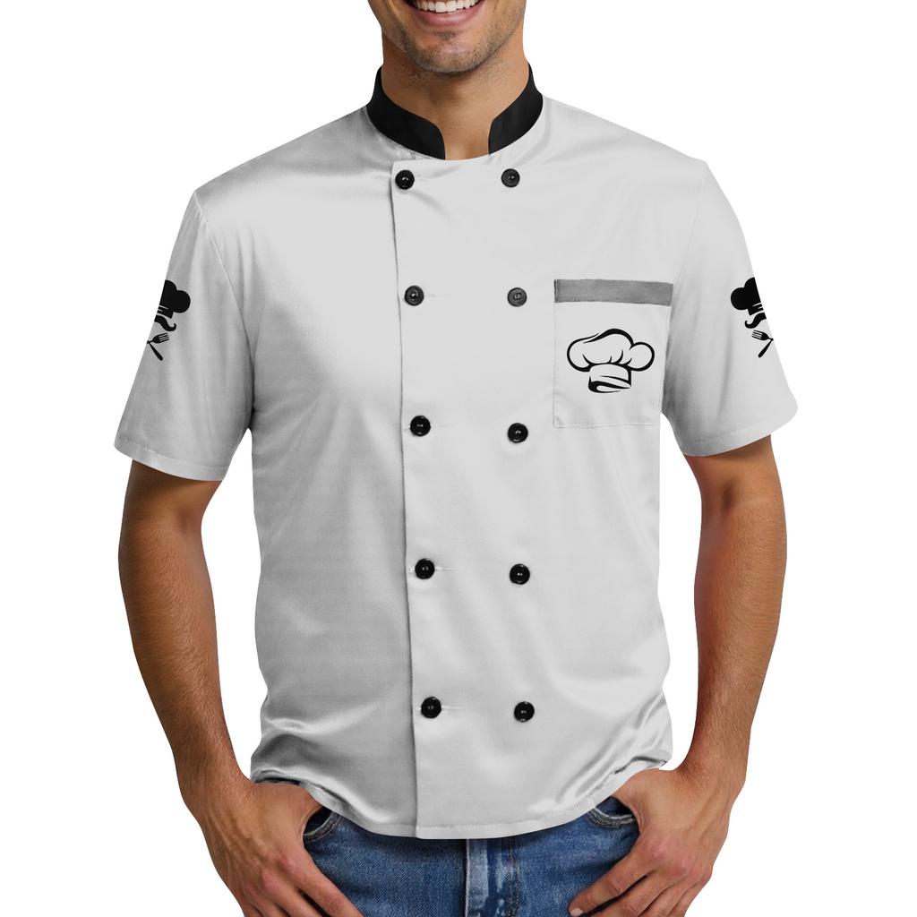Chef Hat  Print - Men's Casual Short Sleeve Chef Dress
