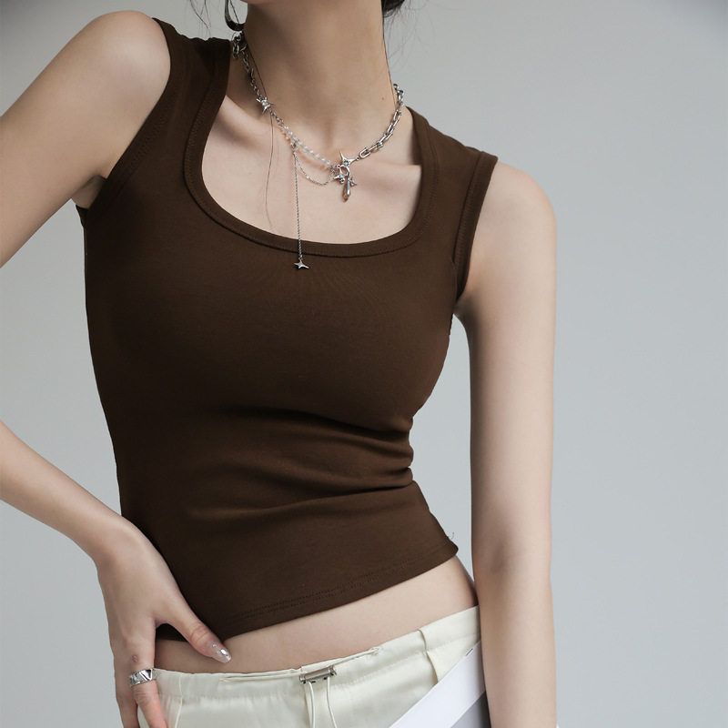 

New Camisole Women s Summer Cover Supernumerary Breast Stylish Niche Style Sleeveless White Wide Shoulder Strap Tops Can Be Outwear Brown L (Suitable for Weight 57.5-65kg)