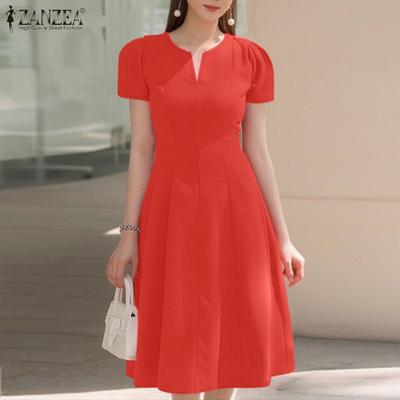 Women Casual V-Neck Summer Short Sleeve A-Line Dress