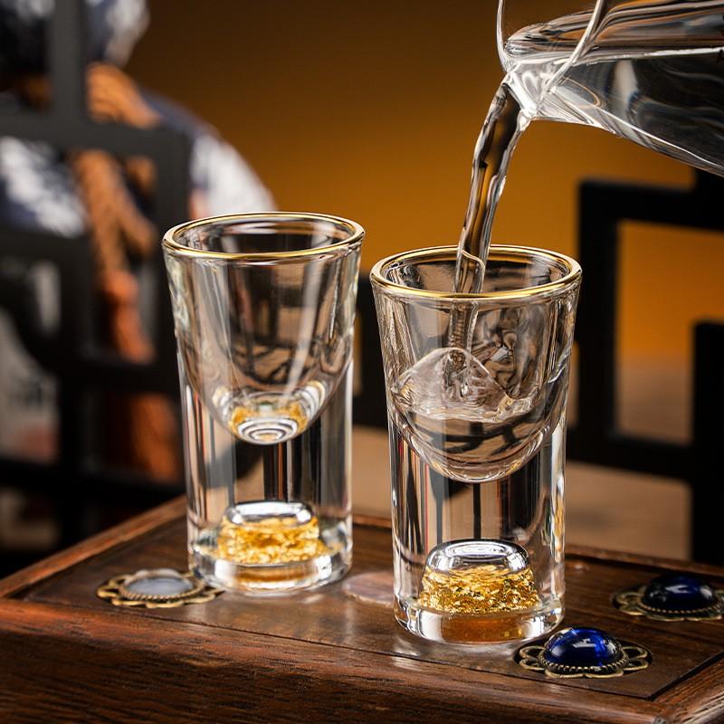 Crystal Shot Glasses Set With Gold Rim Or Foil Finish 1-100ml Mini Liquor Cups Whiskey Sake Baijiu 6/10 Piece