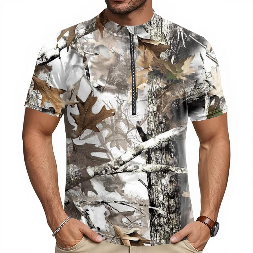 Men's Short Sleeve Cycling Jersey Half Zip Breathable Quick Dry Lightweight Round Neck Sports Shirt for Outdoor Riding
