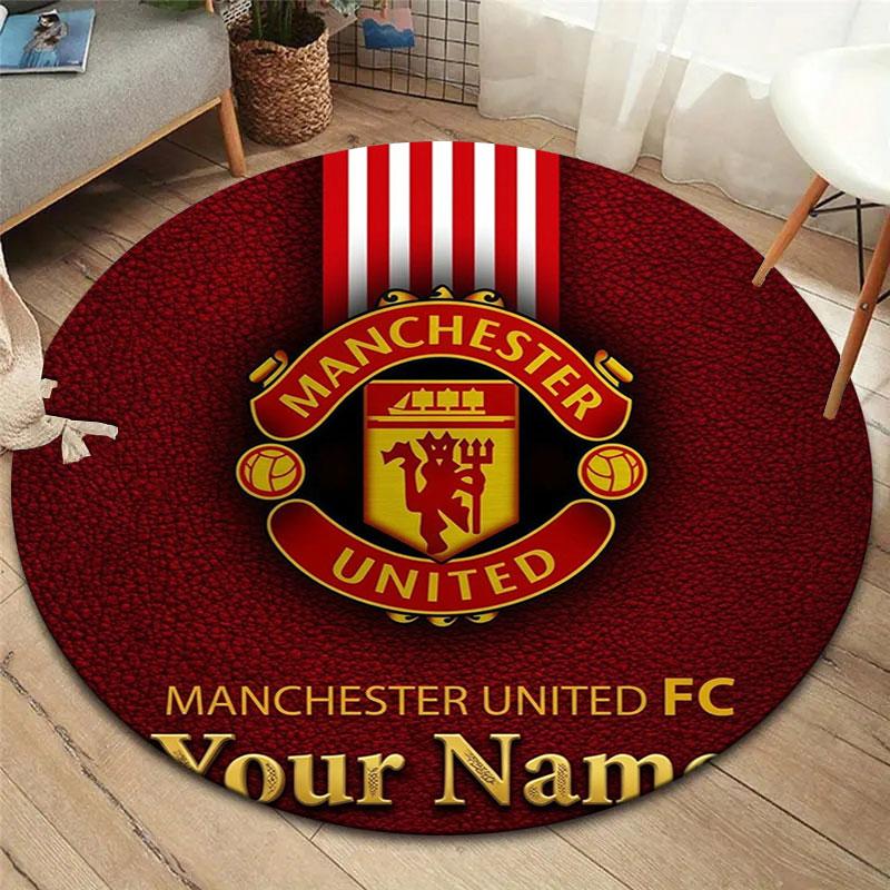 Manchester United F Custom Name Round Area Rug,Carpet Rug for Living Room Bedroom Sofa Playroom Decor,Non-slip Floor Mat
