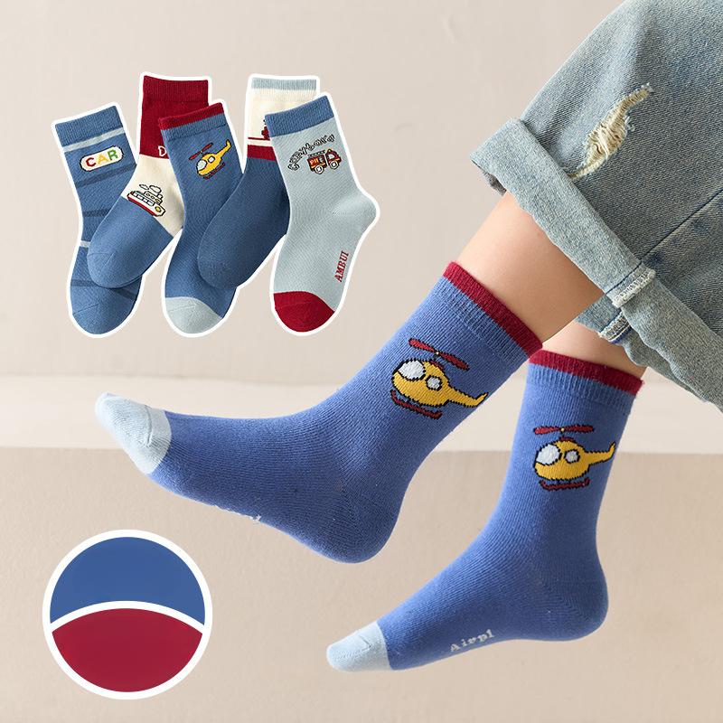 5Pairs Boy's Mid-tube Socks Randy Little Dinosaur Soft and Delicate Moisture Wicking and Breathable Ports Socks Cute 1-14Years