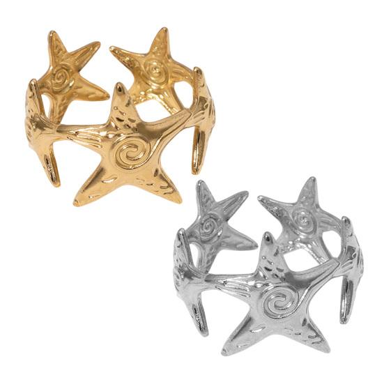 Finger Ring Universal Basic Stacking Style Adjustable Open Band Stainless Steel Texture Star Shape Finger Band Jewelry Gift