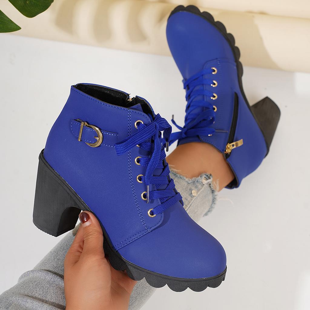 New Women Ankle Boots High Quality Lace-up Boots Ladies Comfortable High Heels Shoes for Women Spring Winter Women Pumps