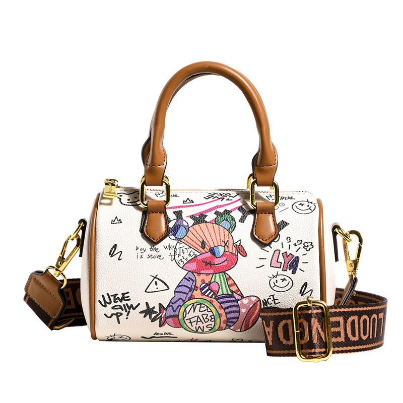 

Маленькая милая сумка-мессенджер с рисунком медведя, Бостонская, с регулируемым ремешком, модная белая сумочка, женские повседневные сумки через плечо, кошелек для свиданий бежевый