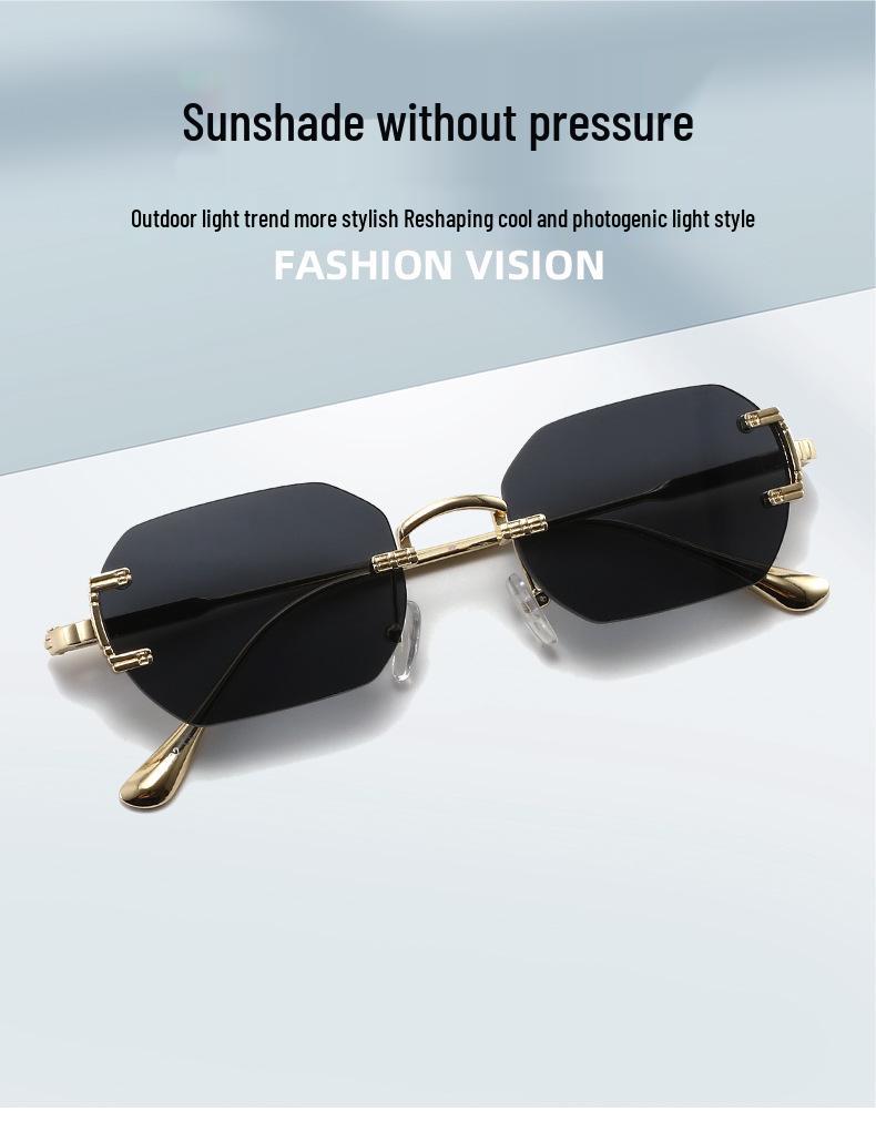 Trendsetting Frameless Metal Sunglasses: High-End Street Style for Men & Women