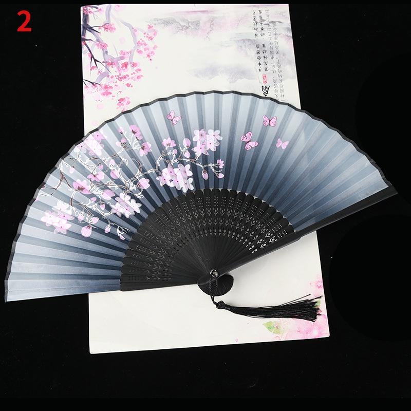 1Pc Vintage Silk Folding Fan Retro Chinese Japanese Bamboo Folding Fan Tassel Dance Hand Fan Home Decoration Ornament Craft Gift