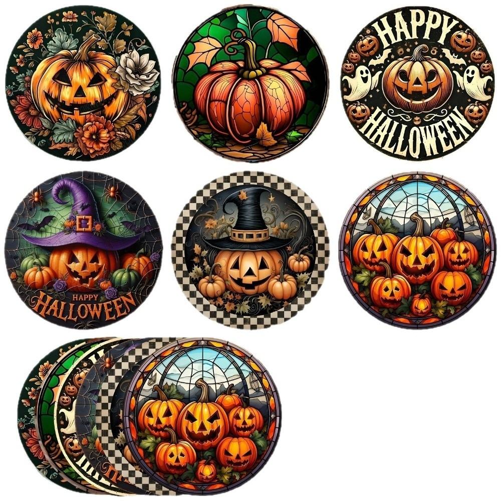 6pcs Wooden Halloween Coasters Pumpkin Heat Insulation Pad DIY Halloween Cup Mats Halloween Party