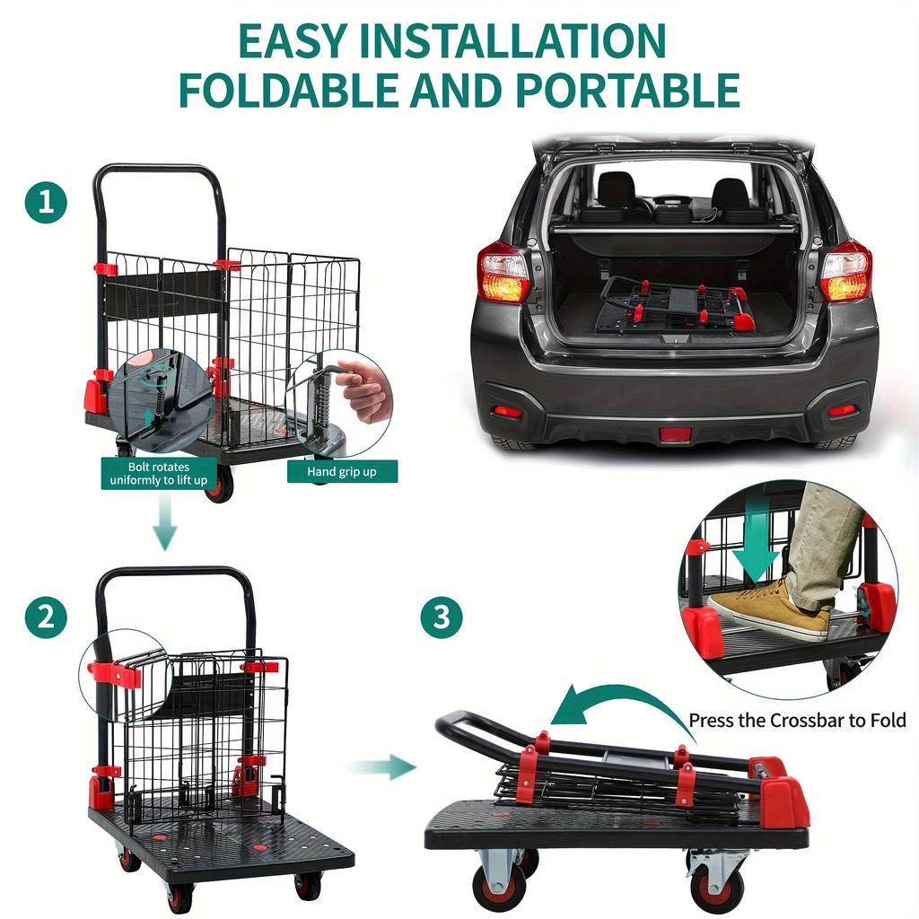 Caged Platform Trolley, Bearing Folding Transporter, Thickened and Durable Hand Truck, Foldable  Warehouse Item Handling