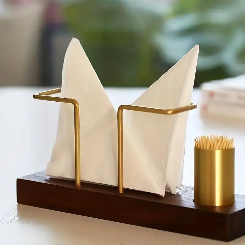 Premium Solid Multifunction Tissue and Napkin Holder Rack with Brass Toothpick Box Vertical Creative Design for Dining Table