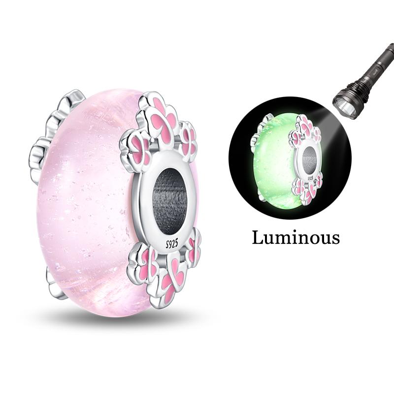 925 Silver Pink Flower Glass Charms Beads For Women Fit Bracelet DIY Birthday Party Jewelry Gifts
