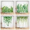 Tropical Green Leaf Shower Curtain Watercolor Plant Print Waterproof Bath Curtain For Bathroom Decor Polyester Fabric With Hooks