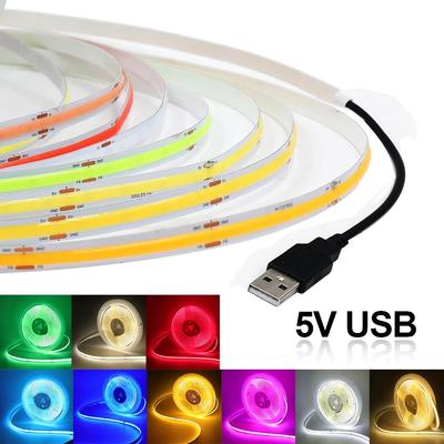 USB COB Strip DC 5V 320Leds/M White/Red/Pink/Ice Blue/Yellow Cabinet Light Lamp TV Backlight Flexible Ribbon Rope LED Strip