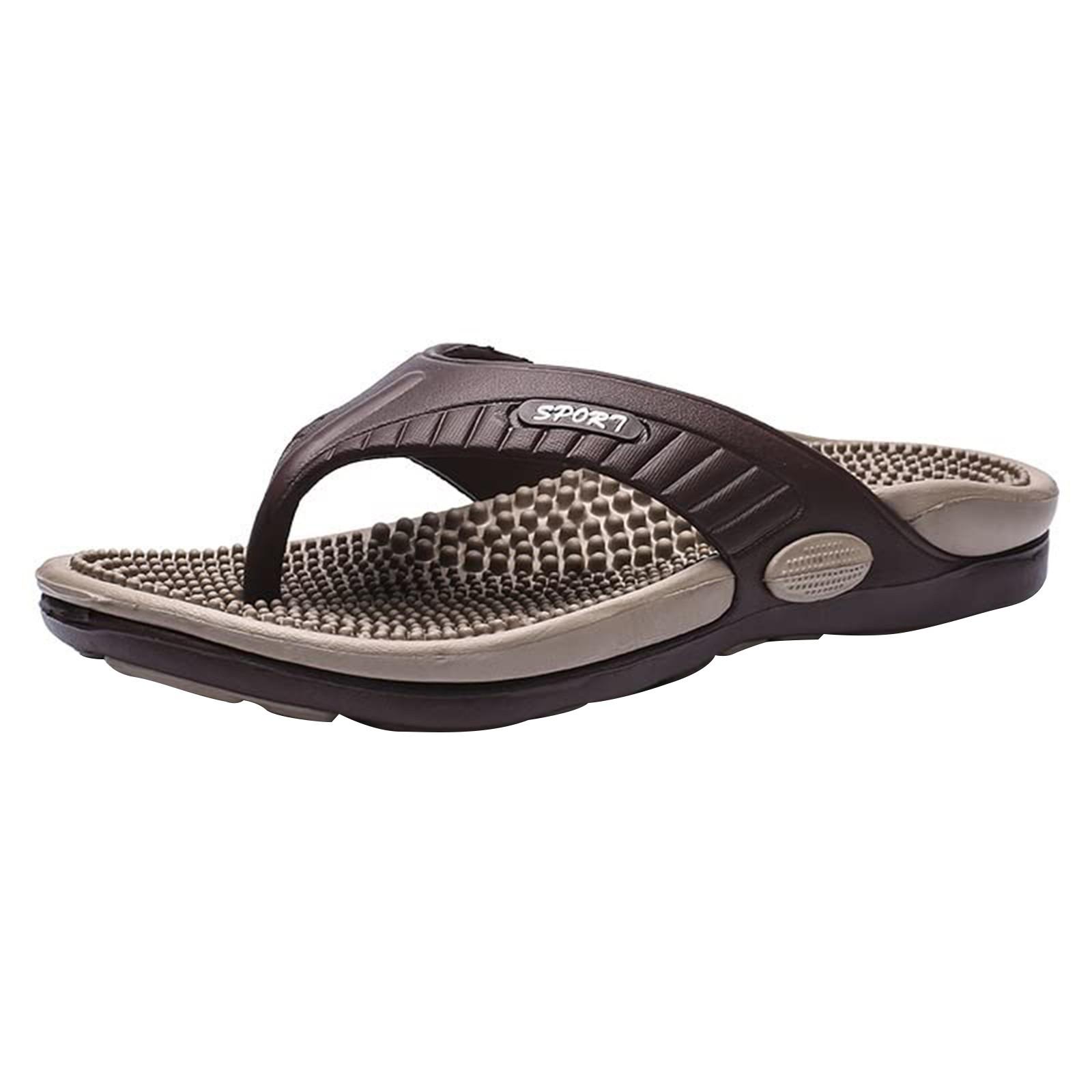 Massage-Flip-Flops für Herren Akupressur-Sandalen Massage-Hausschuhe Linderung Plantarfasziitis Ferse Fußgewölbe Arthritis Schmerzen 44 khaki
