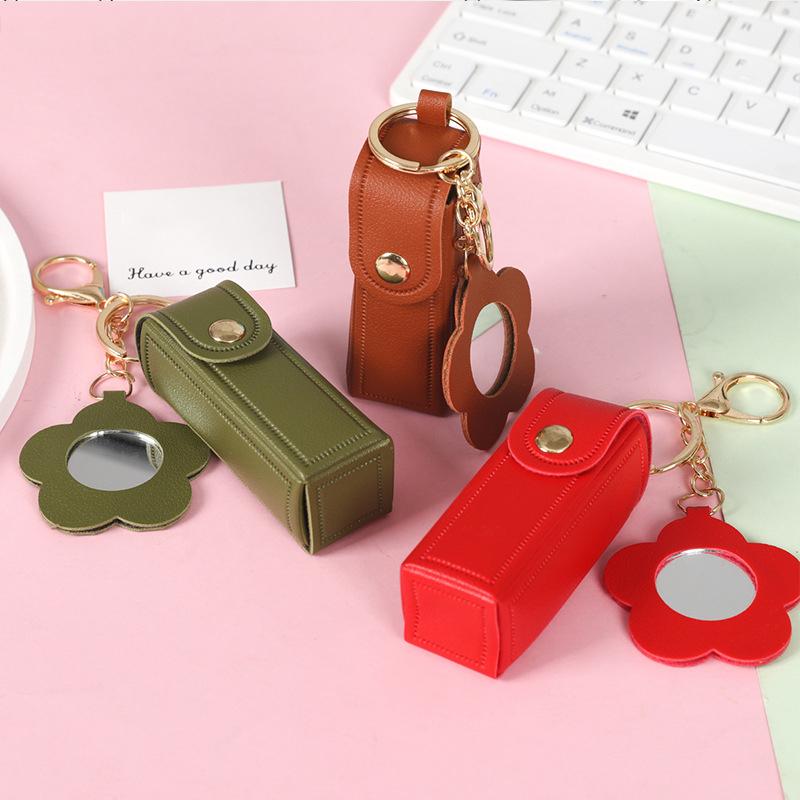 Travel Lipstick Bag with PU Leather Keychain Holder Keeps Lip Balm Safe and Accessible