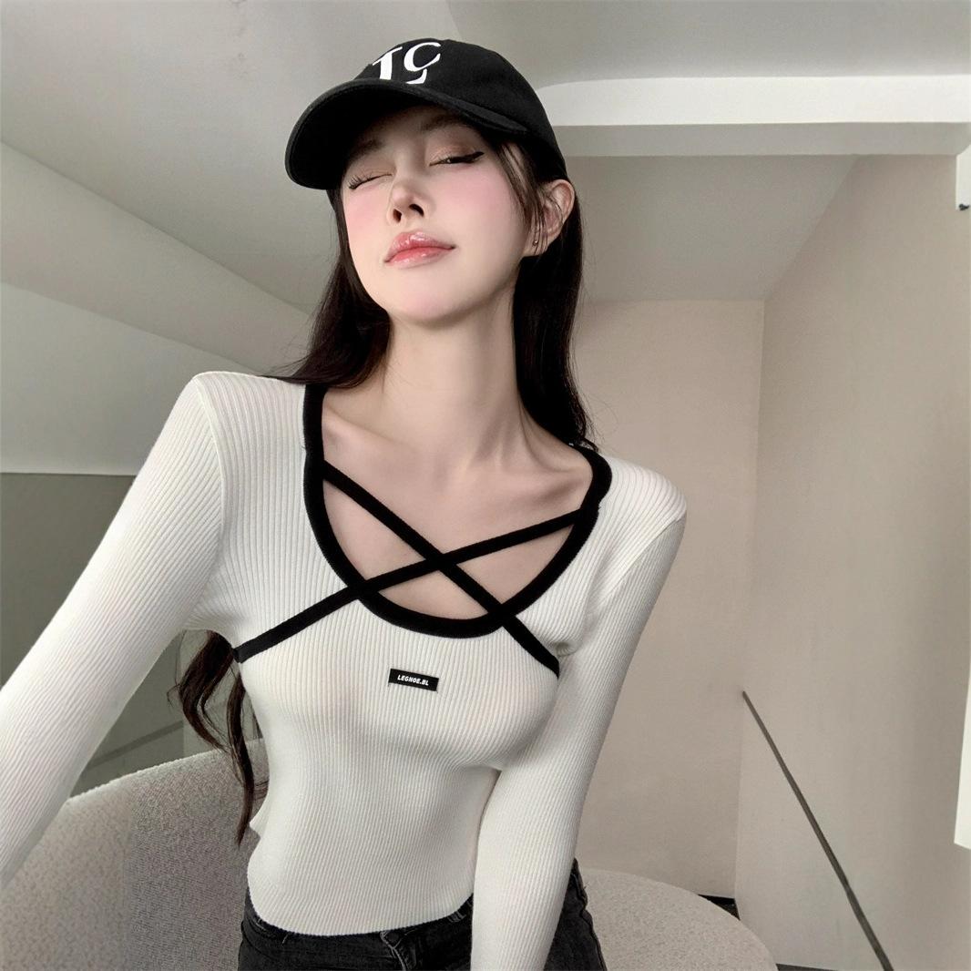 

Long-sleeved sweater knitted sweater women s 2025 autumn and winter new popular niche inner Spice Girl One size білий