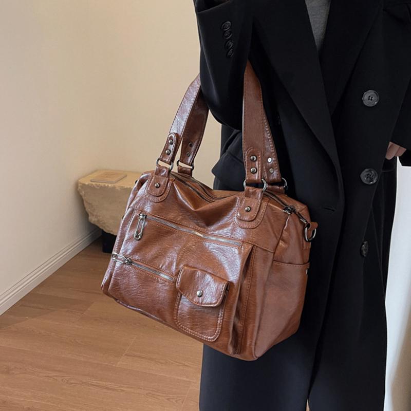 Vintage kabelka tote z PU kůže v evropském stylu Dámská velkokapacitní ležérní kabelka přes rameno crossbody Módní KTY