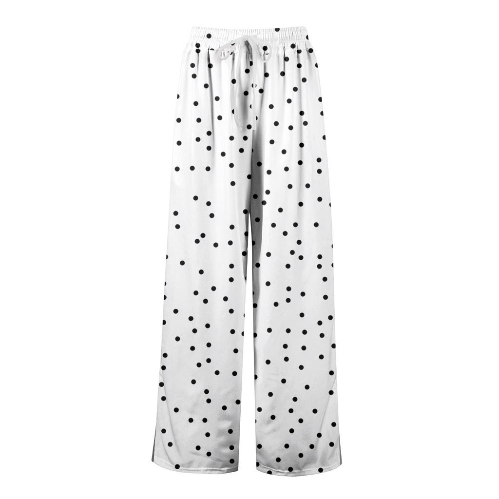 Women's Printed Wide Leg Pants With Pockets High Waist Drawstring Loose Casual Pants