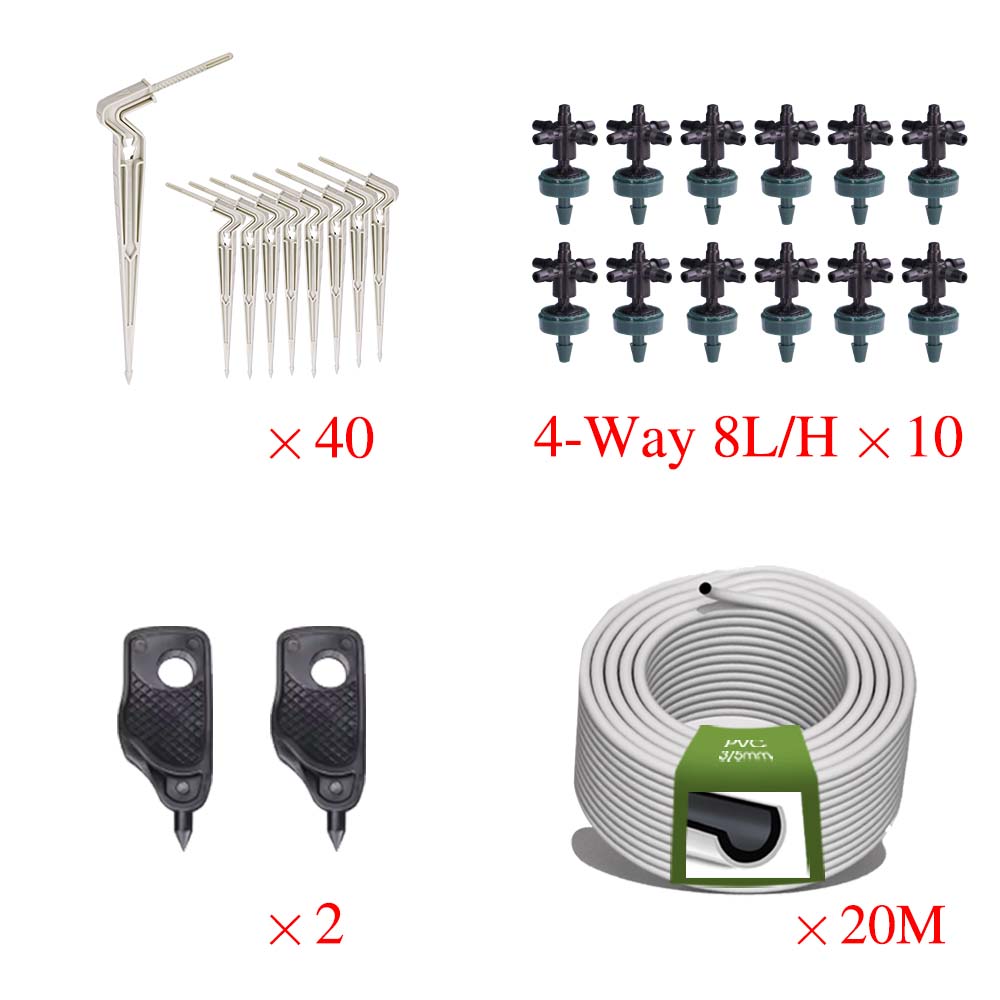 

20M 4 Direction Micro Drip Irrigation Kit 3/5mm Hose 2L 4L 8L/H Garden Pointed Cone Precise System Gardening Greenhouse Watering
