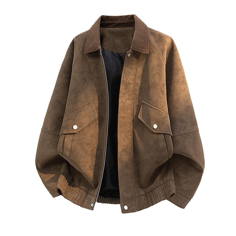 Men's leather jacket, new PU leather American vintage workwear, old money windsurfer motorcycle, simple street leather jacket for men